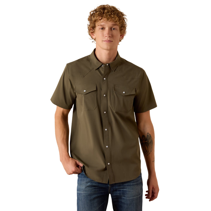 Ariat Mens Olive FrontierTough VentTEK Western Fitted Snap Shirt