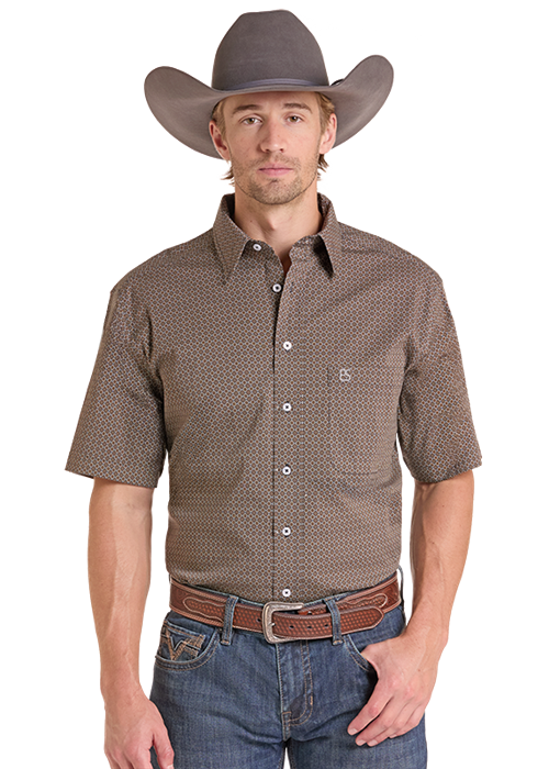 Panhandle Mens Camel Print Short Sleeve Shirt