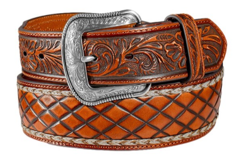 Mens Embossed Diamond Design Leather Western Belt