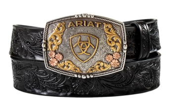 Womens Floral Embossed Leather Western Belt