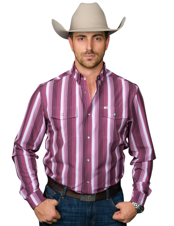 Ferrell Mens The Tristan Maroon Long Sleeve Pearl Snap Shirt