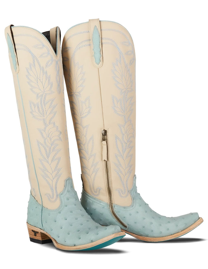 Lane Womens Sandaga Knee High Powder Blue Ostrich Boots