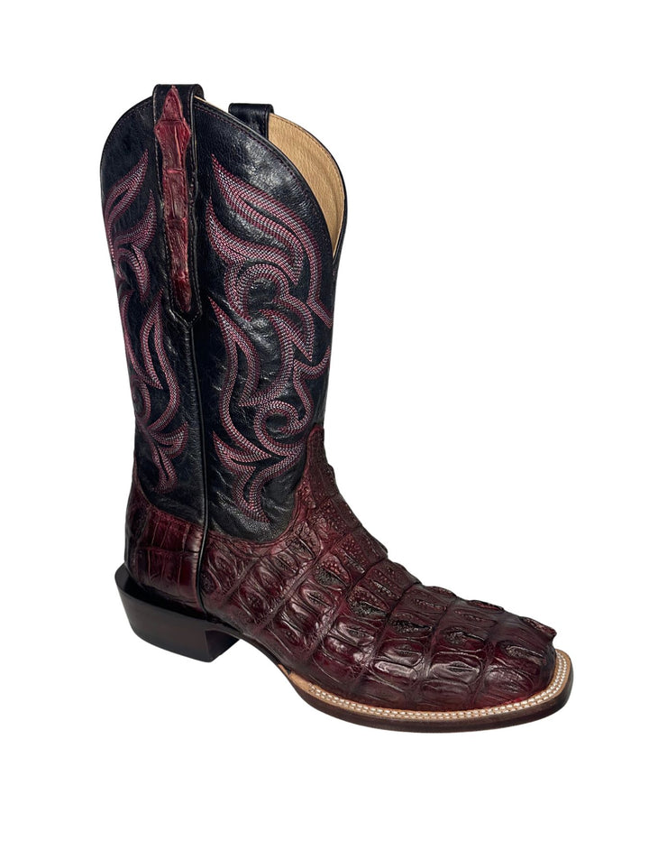Lucchese Mens Hendrik Black Cherry Caiman Tail Boots