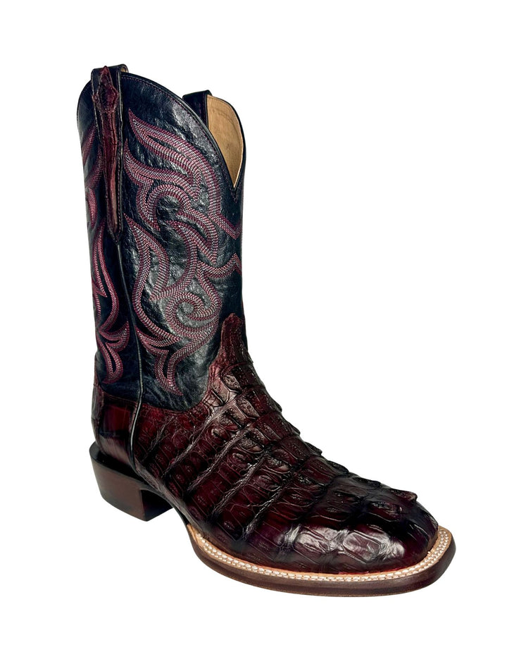 Lucchese Mens Hendrik Black Cherry Caiman Tail Boots