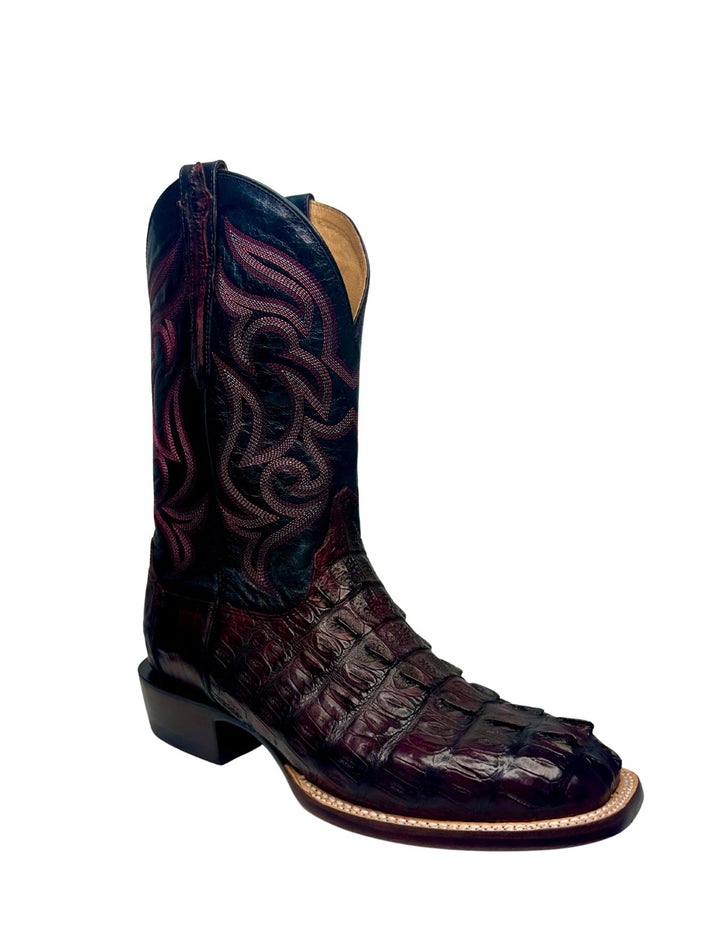 Lucchese Mens Hendrik Black Cherry Caiman Tail Boots