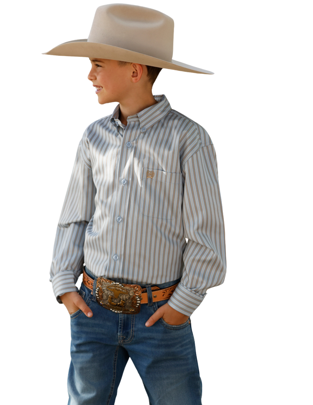 Cinch Boys Light Blue Stripe Long Sleeve Shirt