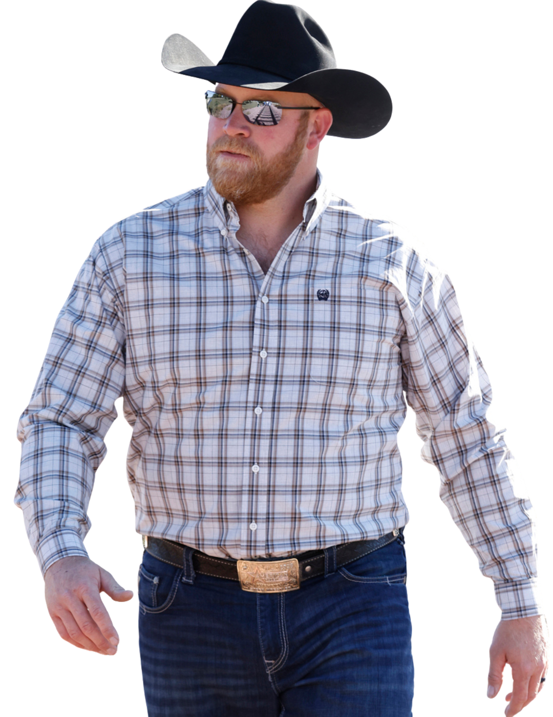 Cinch Mens Cream Plaid Long Sleeve Shirt