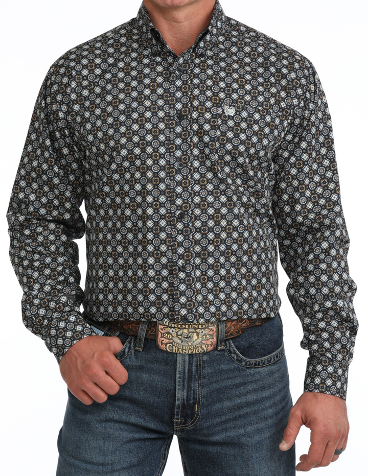 Cinch Mens Navy Print Long Sleeve Shirt