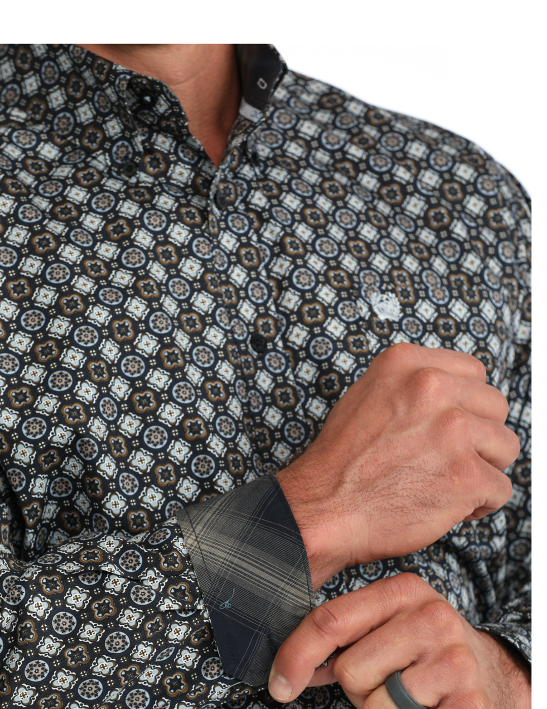 Cinch Mens Navy Print Long Sleeve Shirt