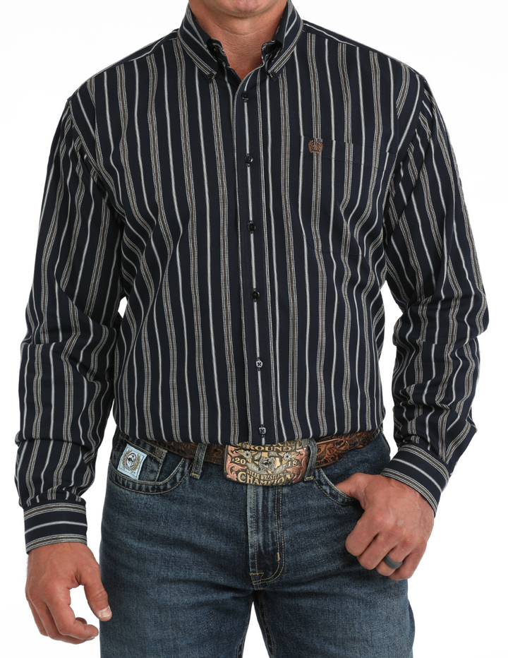 Cinch Mens Navy Stripe Long Sleeve Shirt