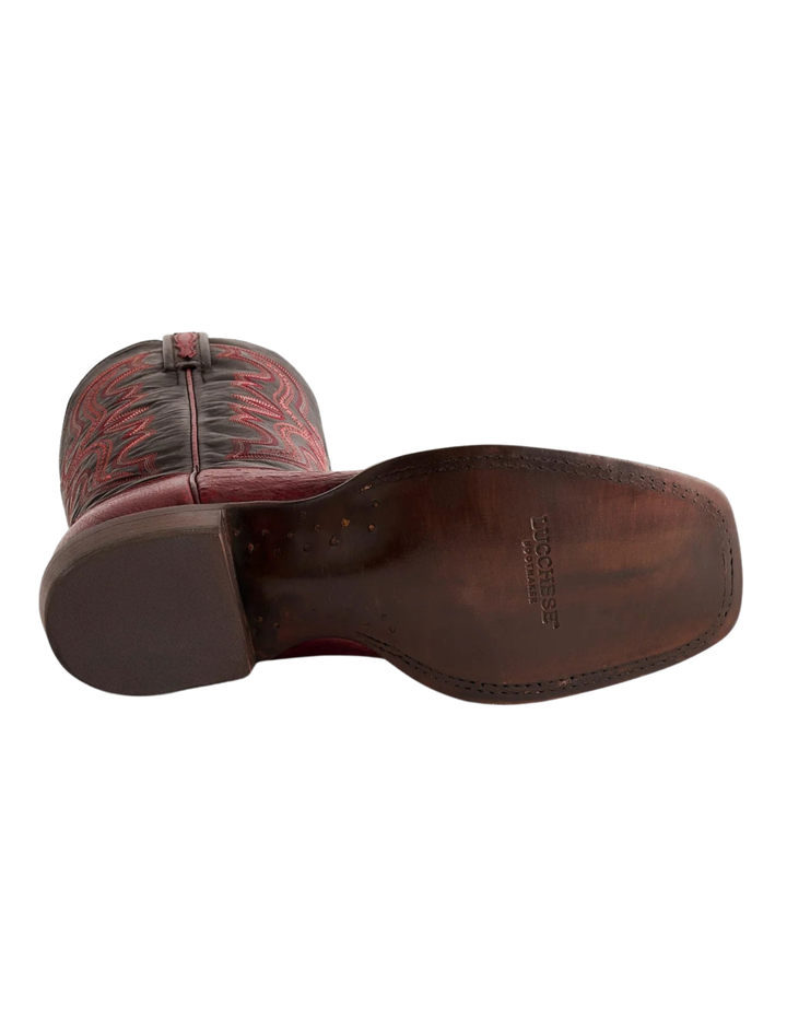 Lucchese Mens Cecil Exotic Black Cherry Smooth Ostrich Boot
