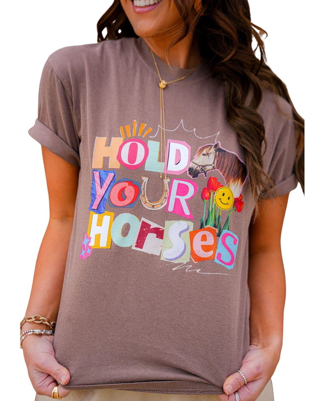 Summer Tees Womens Hold Your Horses Graphic Tee