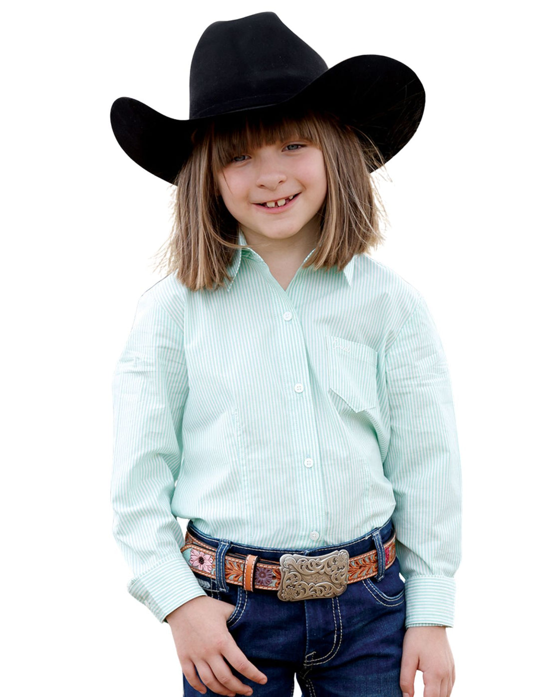 Cinch Girls Turquoise Stripe Long Sleeve Shirt