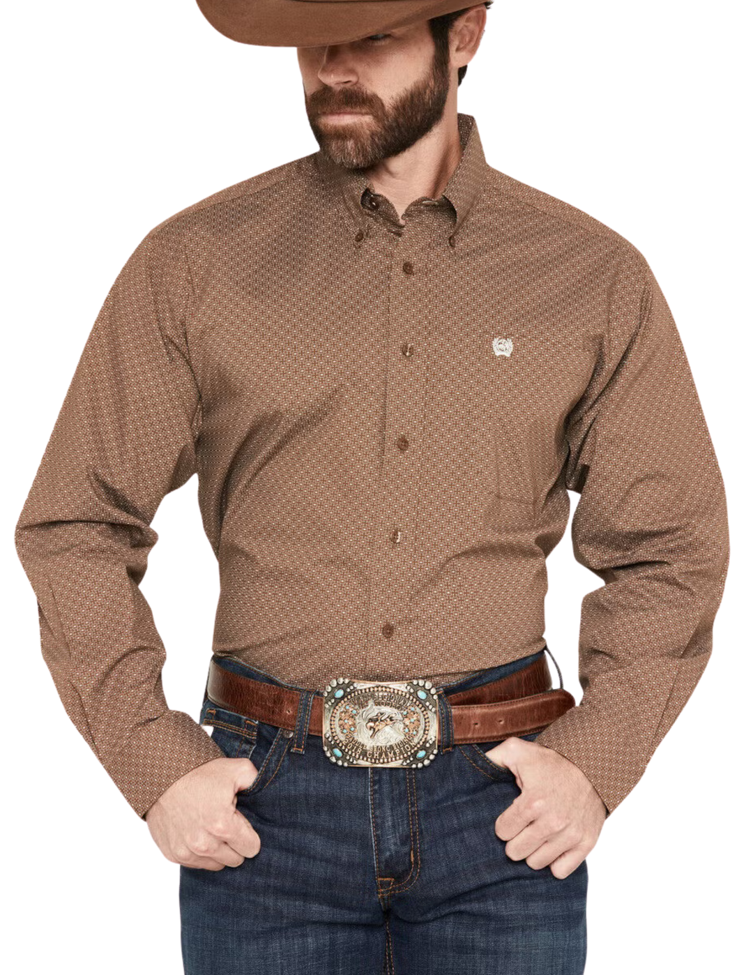 Cinch Mens Brown Print Long Sleeve Shirt