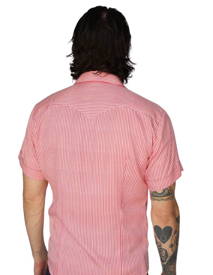 H Bar C Mens Newport Red Striped Short Sleeve Shirt
