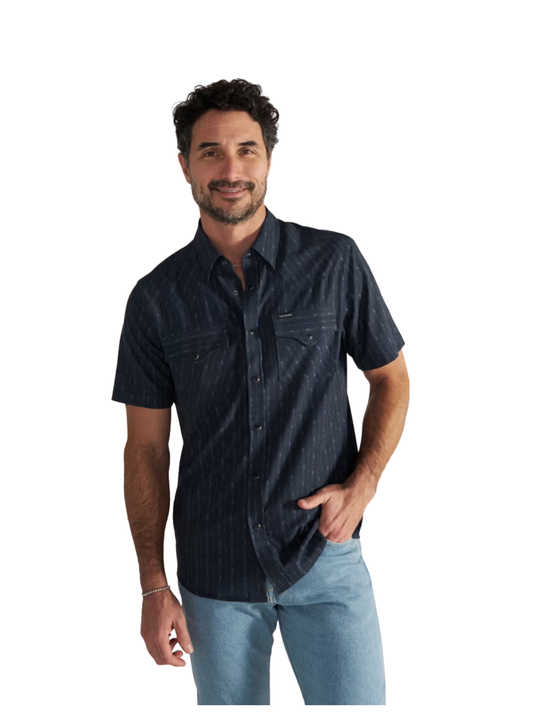 Tecovas Mens Dark Navy Performance Western Short Sleeve Pearl Snap Shirt