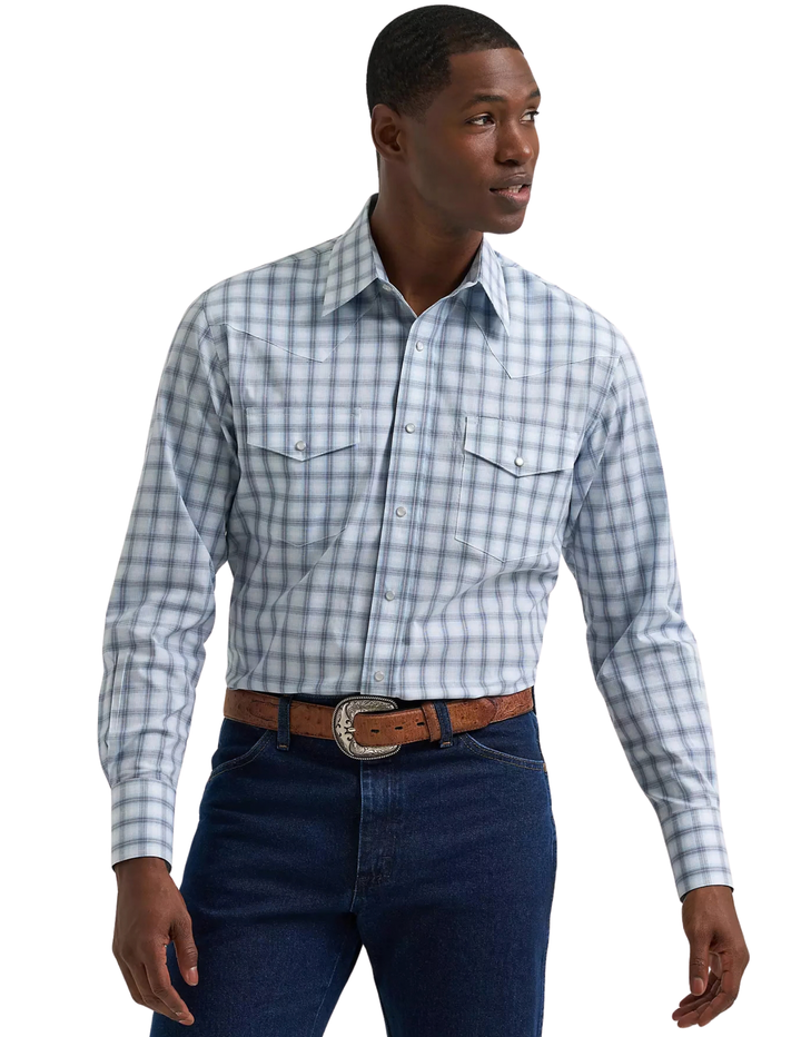 Wrangler Mens Blue Plaid Long Sleeve Shirt