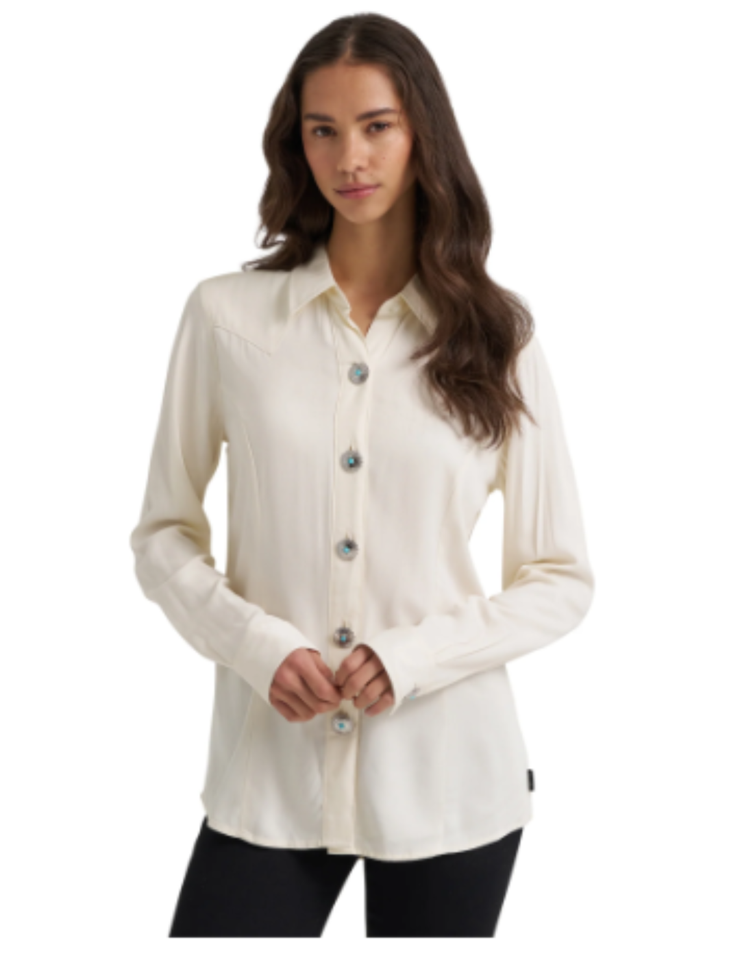 Wrangler Womens White Concho Long Sleeve Shirt