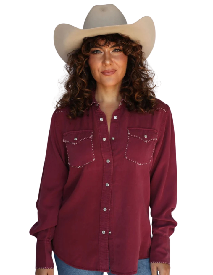 H Bar C Womens Wine Brooklyn Long Sleeve Shirt