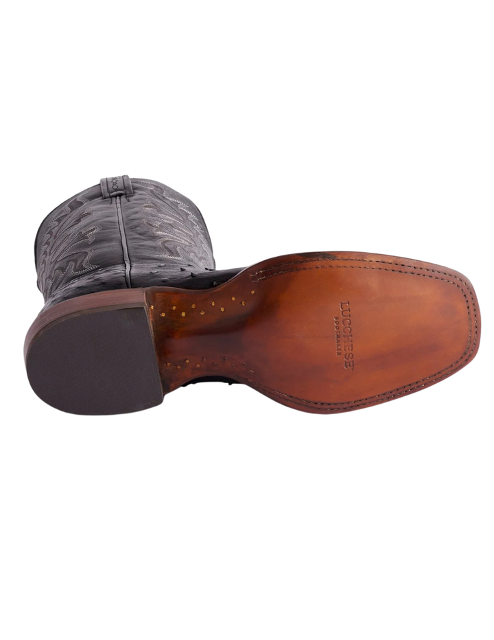 Lucchese Mens Harmon Black Ostrich Boots