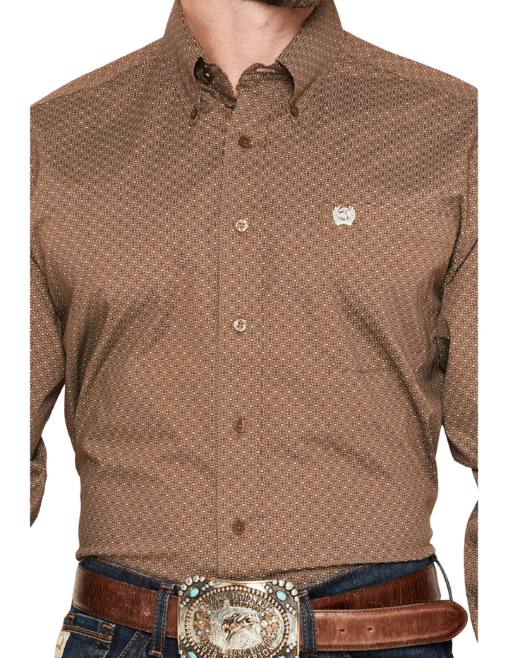 Cinch Mens Brown Print Long Sleeve Shirt
