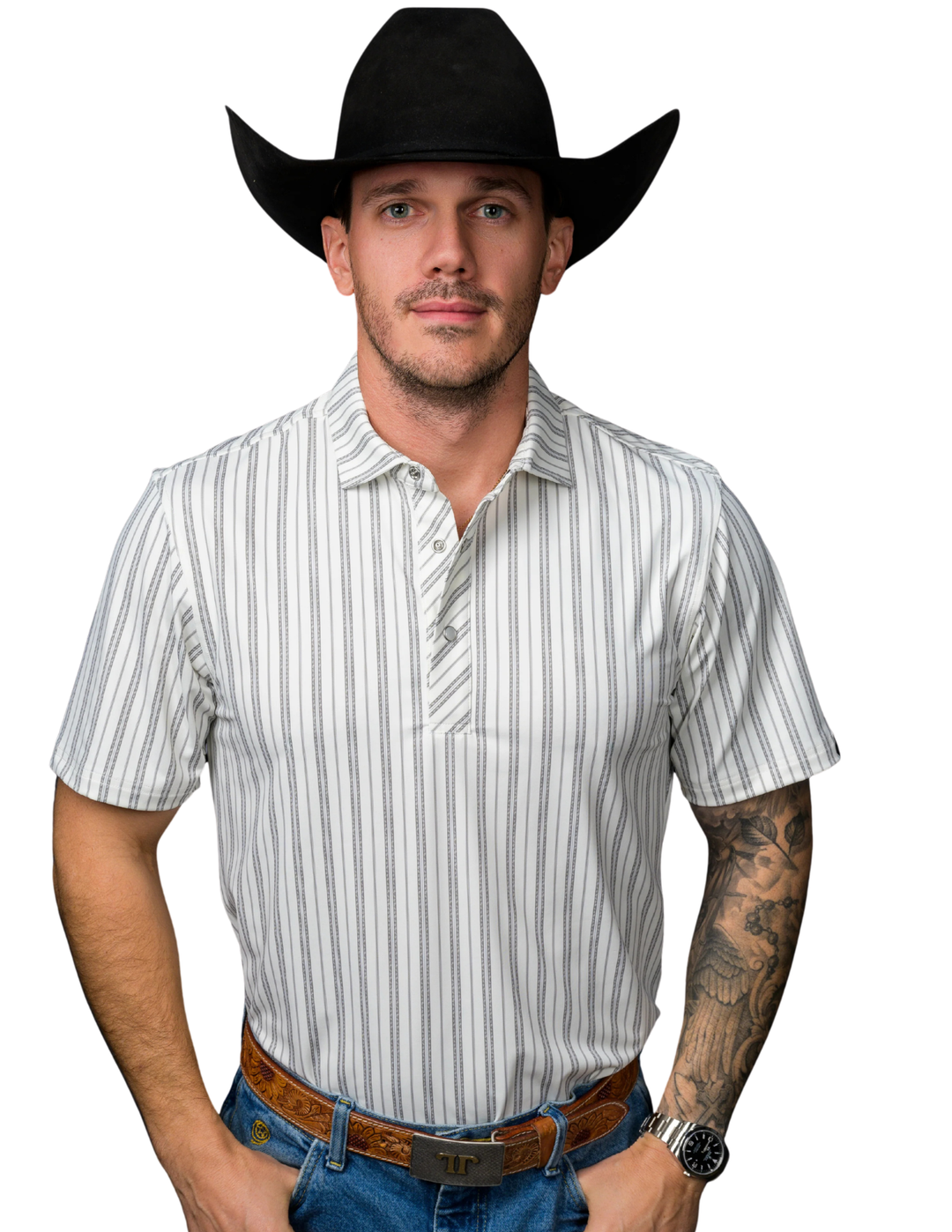 Ferrell Mens The Jack in Cream Pearl Snap Polo