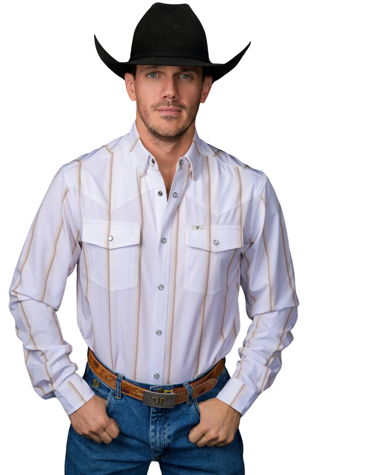 Ferrell Mens The Tristan Cream Pearl Snap Long Sleeve Shirt