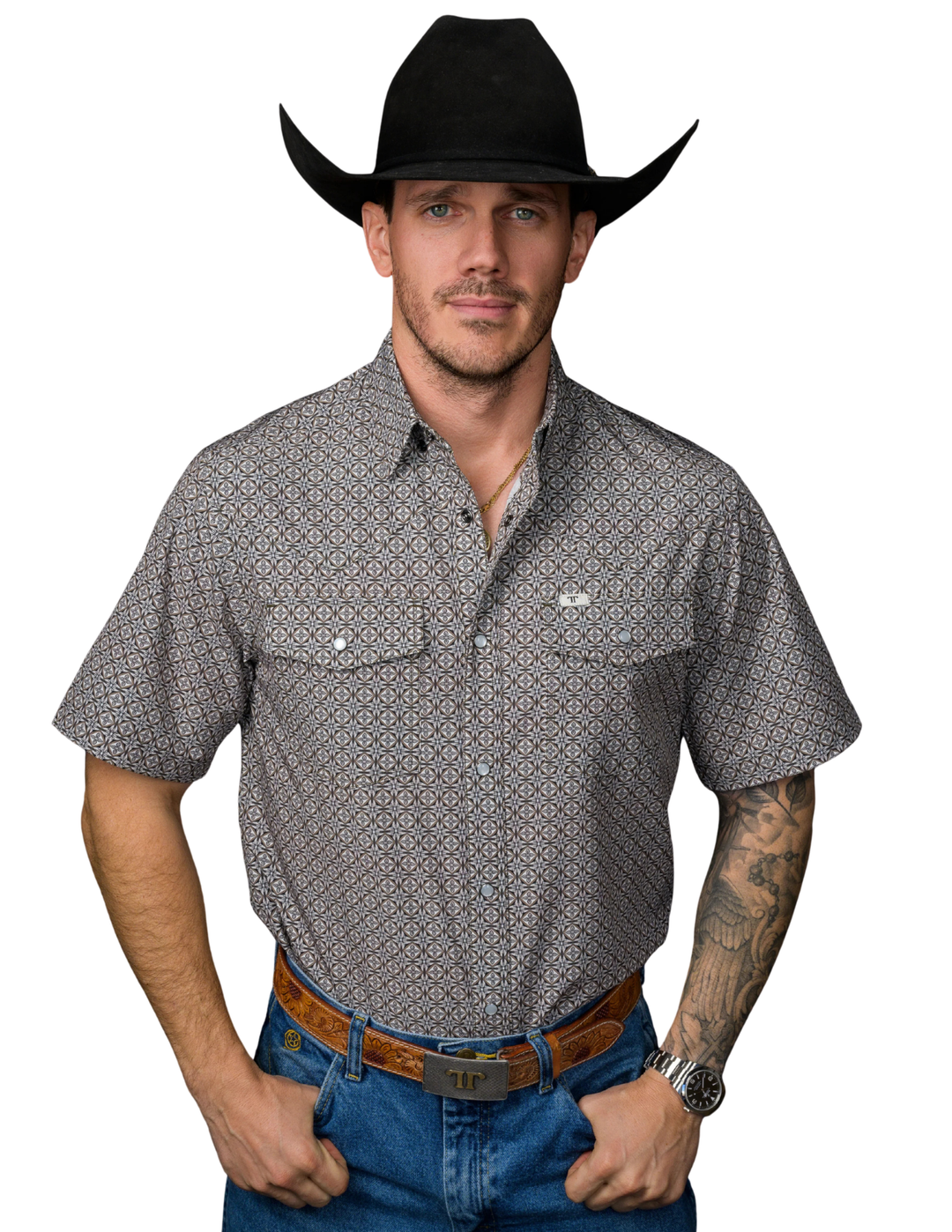 Ferrell Mens The Archer Pearl Snap Short Sleeve Shirt