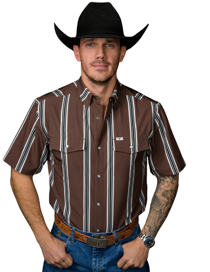 Ferrell Mens The Hatfield Brown Pearl Snap Short Sleeve Shirt