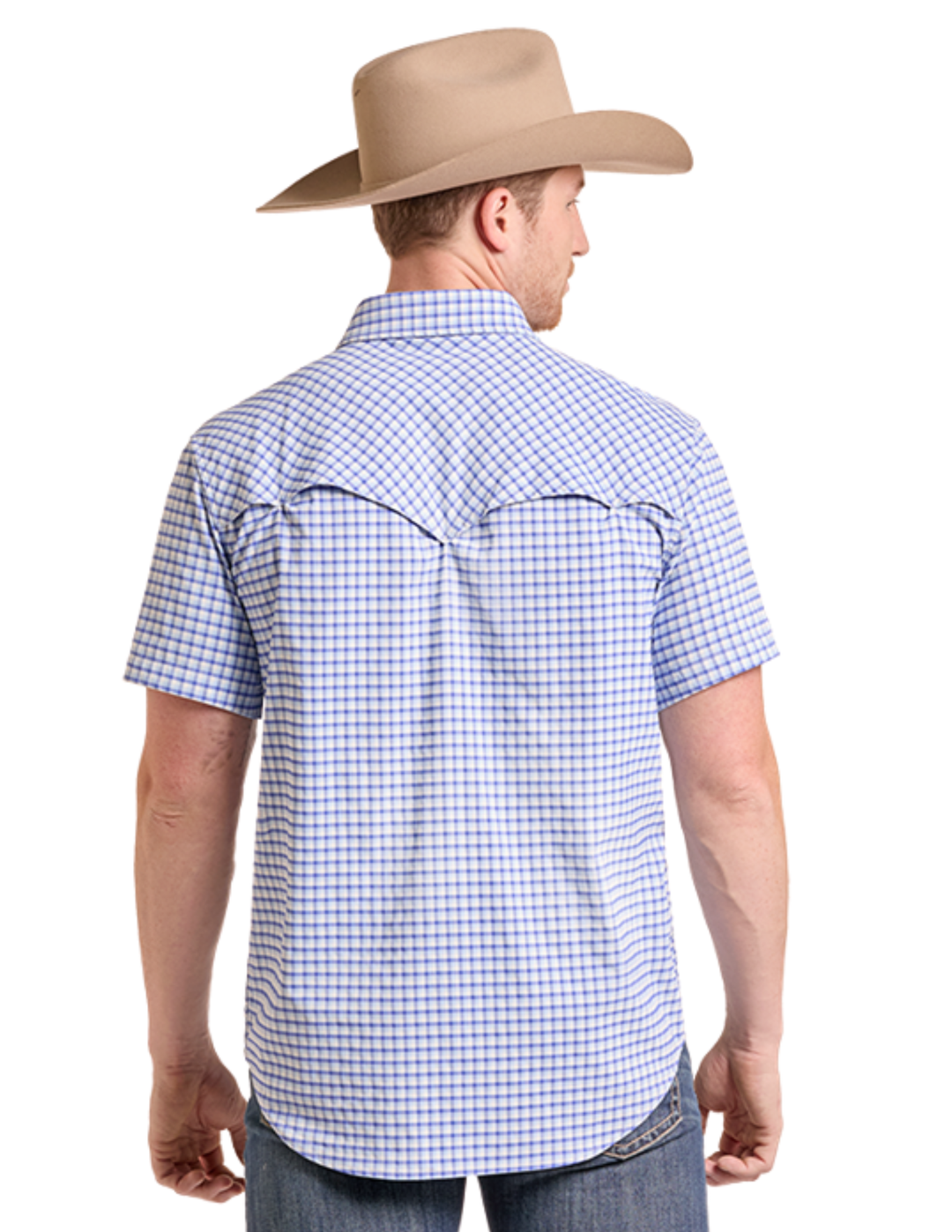 Panhandle Mens Blue Checkered Print Short Sleeve Shirt