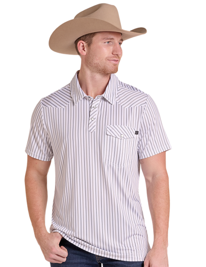 Panhandle Mens Striped Pearl Snap Polo
