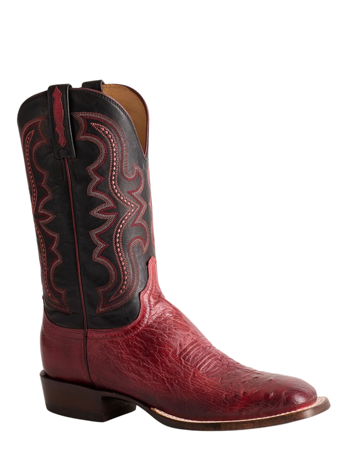 Lucchese Mens Cecil Exotic Black Cherry Smooth Ostrich Boot