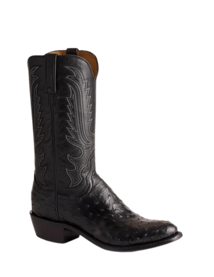 Lucchese Mens Luke Black Round Toe Ostrich Boots
