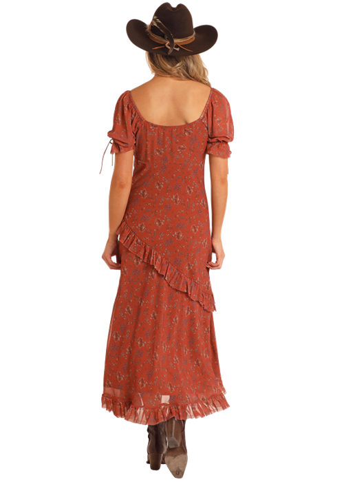 Panhandle Womens Rust Ruffle Dress