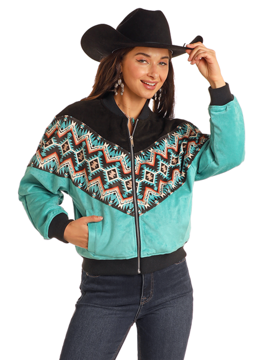 Panhadle Womens Turquoise Aztec Border Jacket