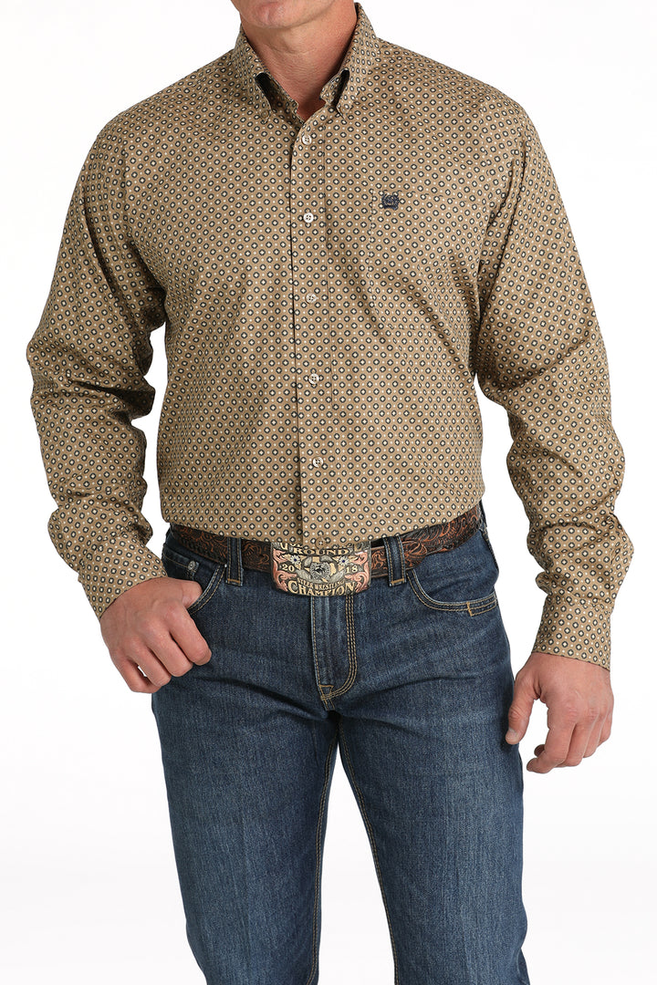 Cinch Mens Brown Geometric Print Long Sleeve Shirt