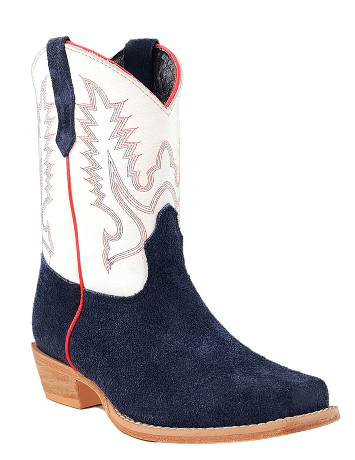 R. Watson Navy Roughout Narrow Square Toe Boots