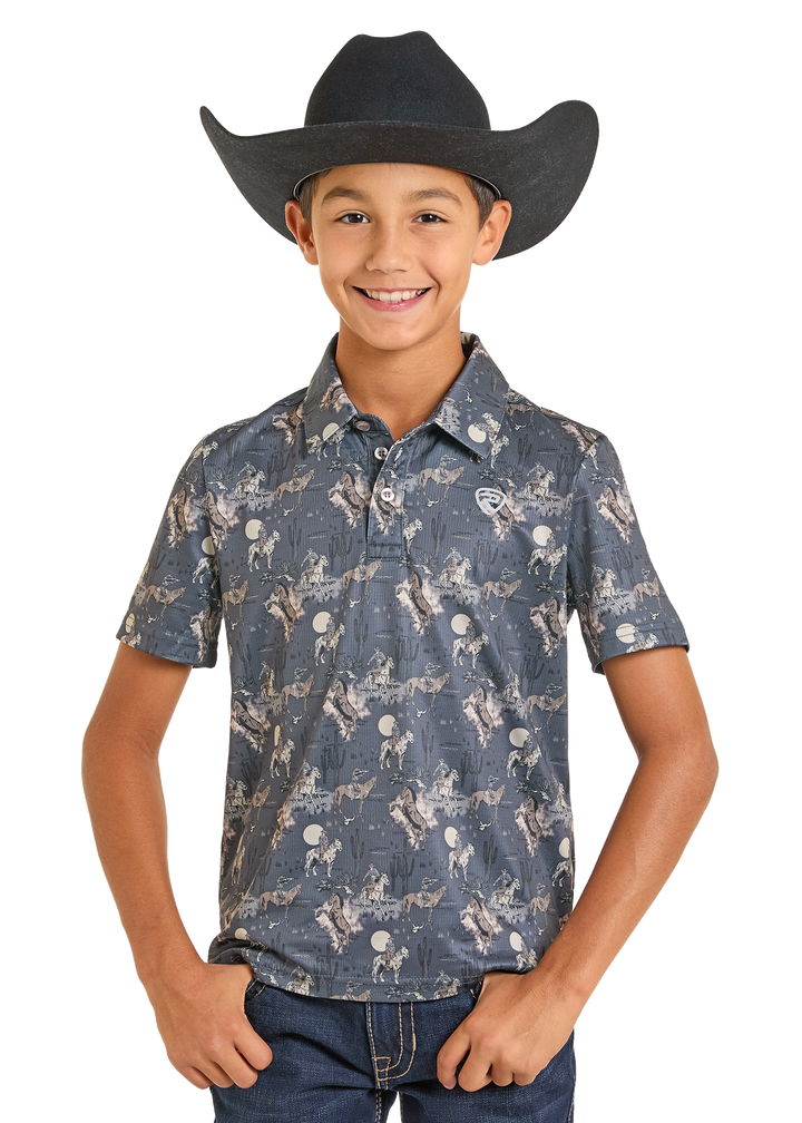 Panhandle Boys Charcoal Printed Polo