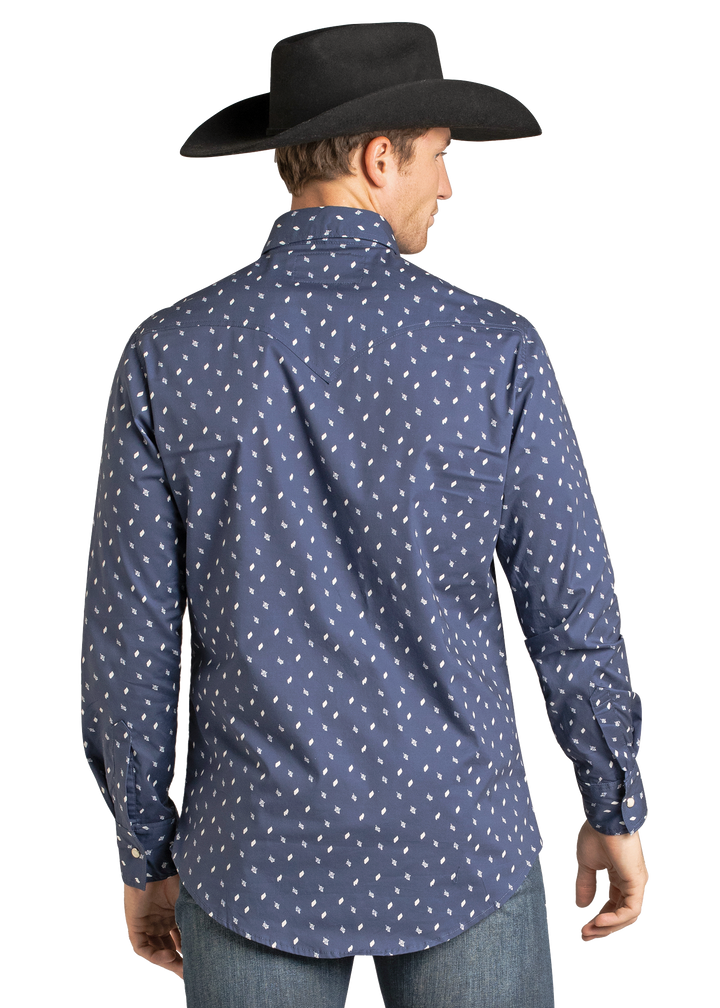 Panhandle Mens Navy Geo Print Long Sleeve Shirt