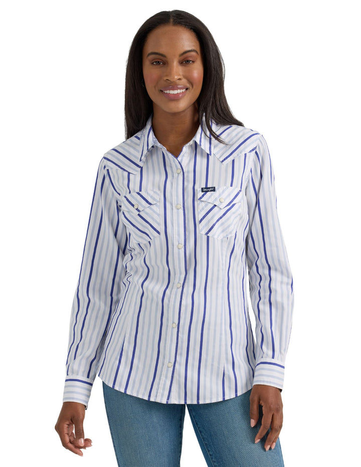 Wrangler Womens Retro Purple Stripe Long Sleeve Shirt