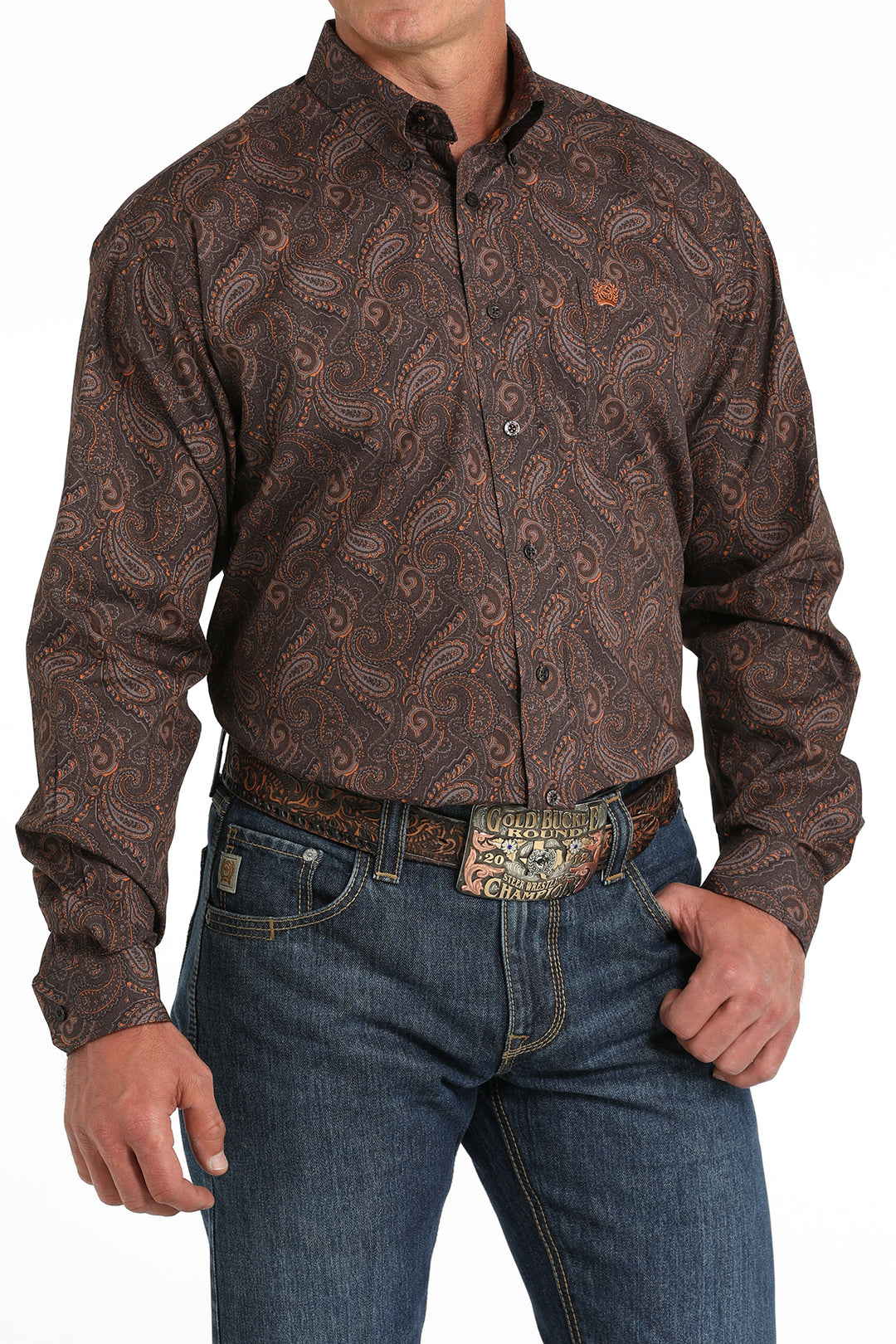 Cinch Mens Brown Paisley Print Long Sleeve Shirt