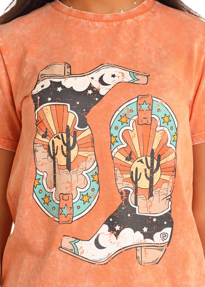 Panhandle Womens Orange Boot Graphic T-Shirt