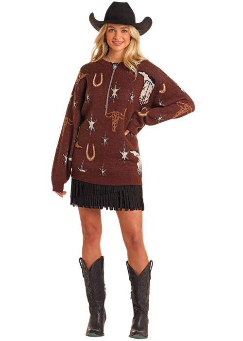 Panhandle Womens Western Dark Brown Sweater