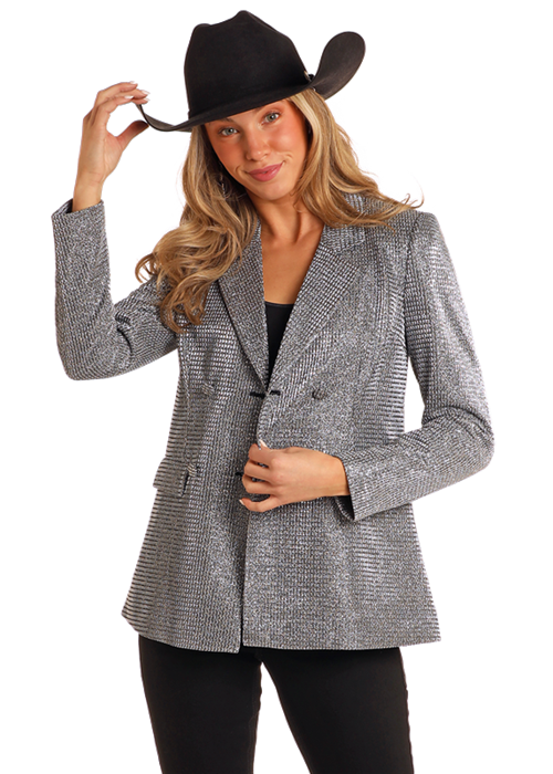 Panhandle Womens Silver Rhinestone Blazer