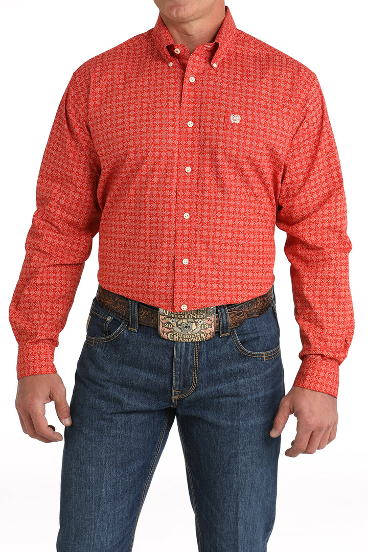 Cinch Mens Red Long Sleeve Shirt