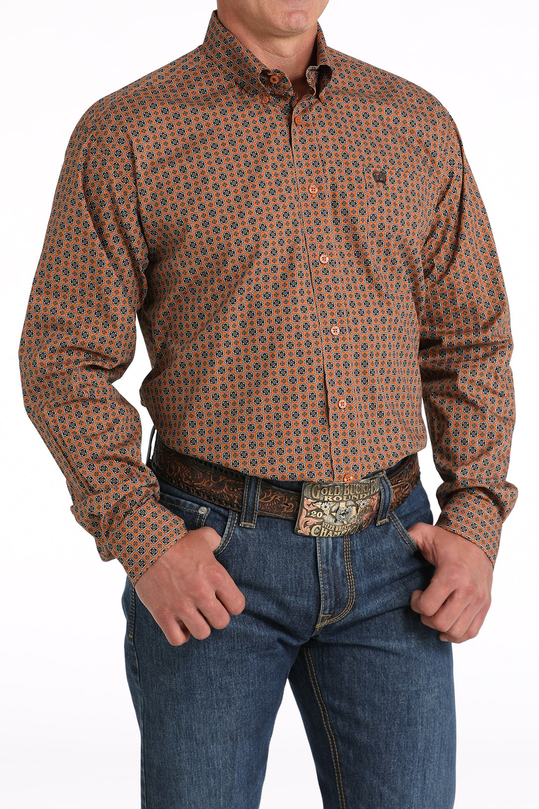 Cinch Mens Gold Print Long Sleeve Shirt