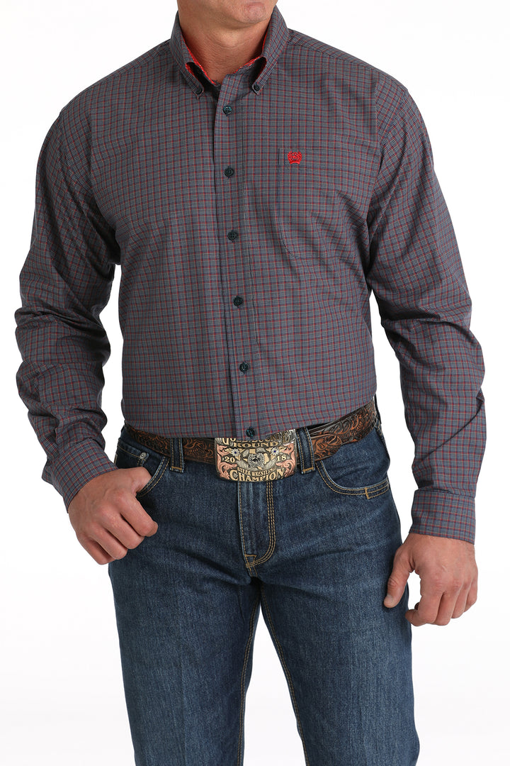 Cinch Mens Navy Print Long Sleeve Shirt