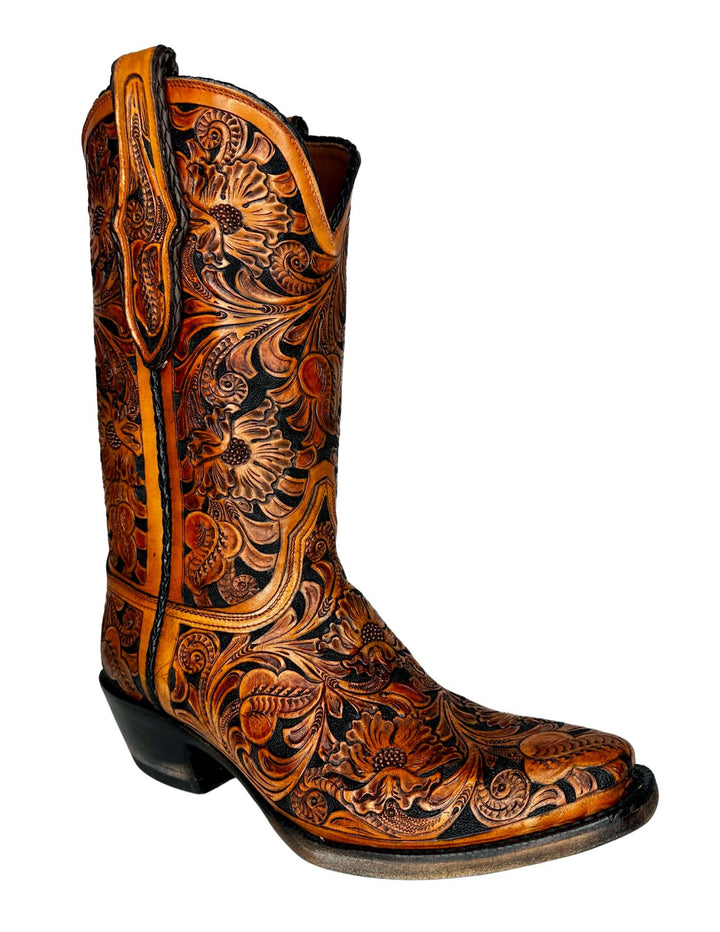 Black Jack Mens El Patron Mahogany & Black Tooled Boots