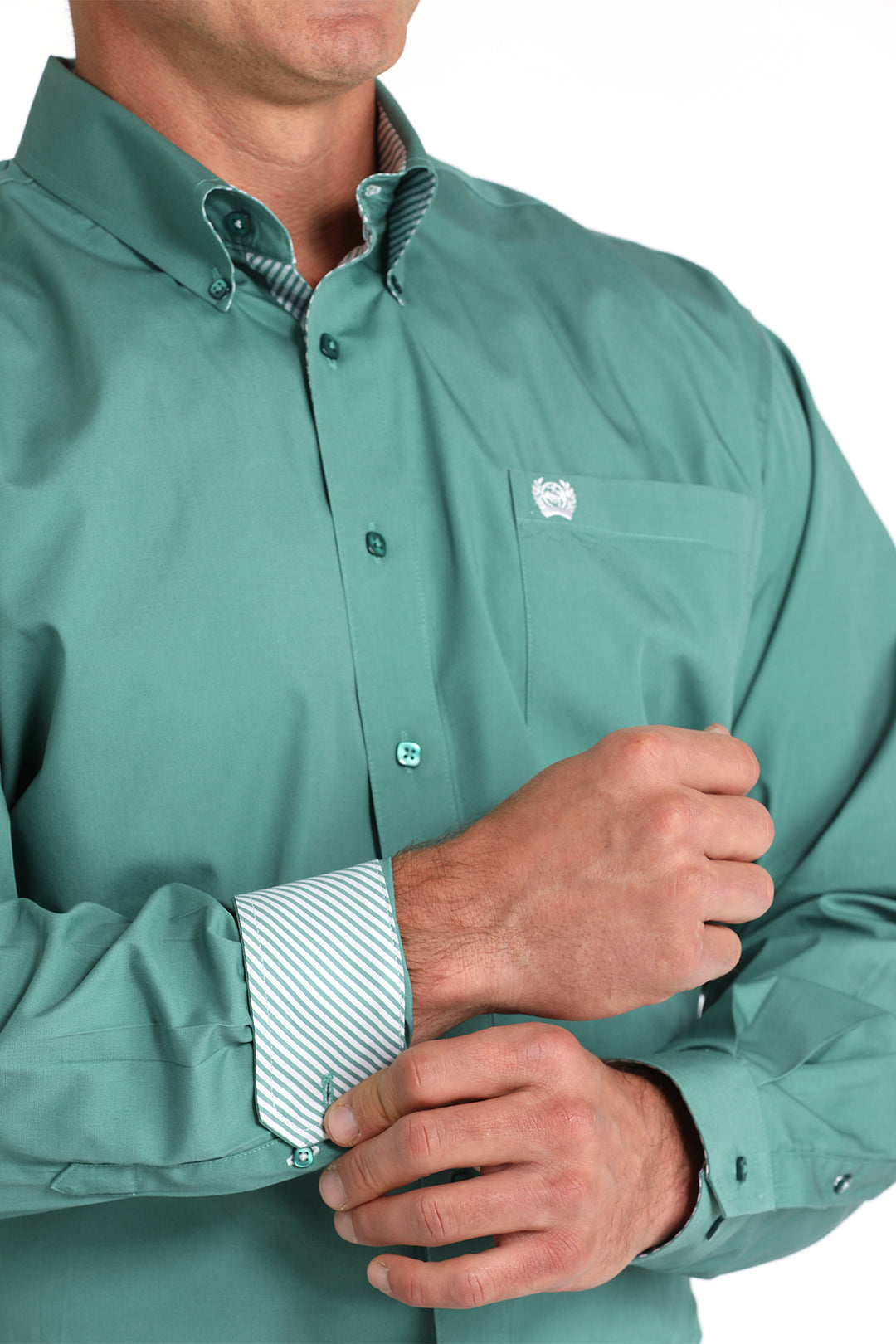 Cinch Mens Solid Green Long Sleeve Shirt