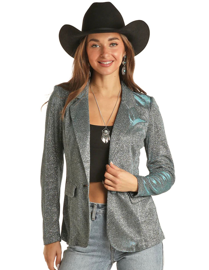 Panhandle Slim Womens Turquoise Iridescent Blazer